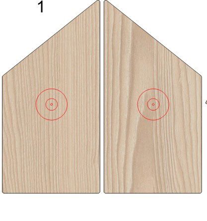 Komplet dwóch gałek drewnianych jesionowych - domek prosty dzielony