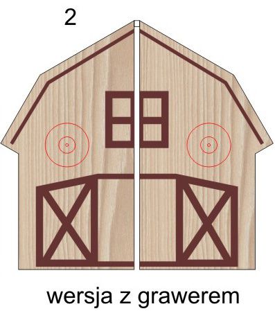 Komplet dwóch gałek drewnianych jesionowych z grawerem - domek prosty dzielony